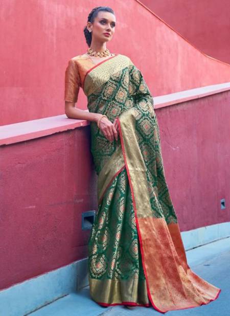 Dark Green Colour RAJTEX KSHAYRA SILK Heavy Festive Wear Designer Fancy Saree Collection 180002